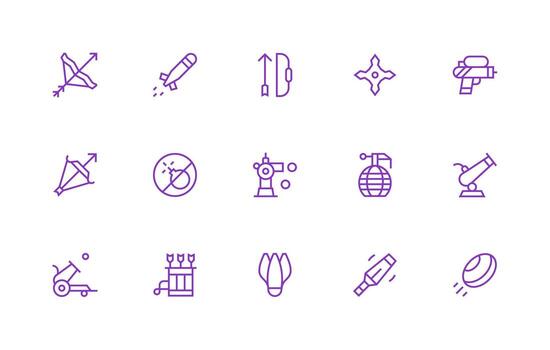 Projectile Set with 15 Regular Line Icons User Interface Icons for Digital Products vector