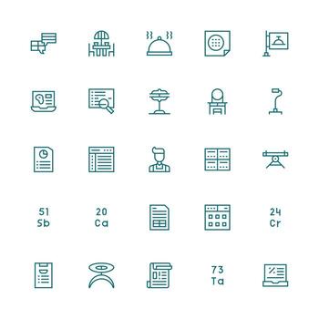 25 medio carrera contorno estilo íconos desde mesa colección limpiar conjunto para diseño prototipos vector