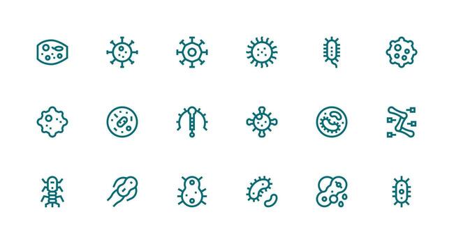 18 fuerte carrera línea vectores para microbio tema interfaz íconos para diario utilizar