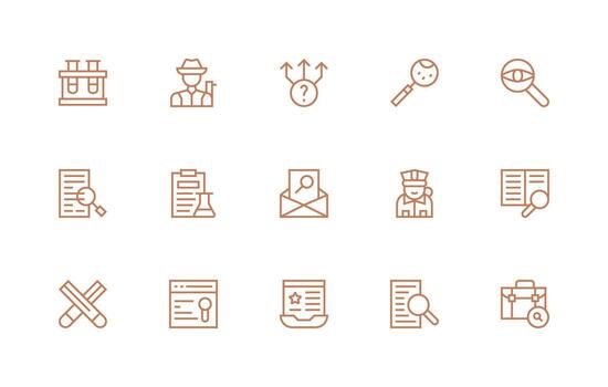 15 Regular Line Style Icons from Investigation Collection Icon Set vector
