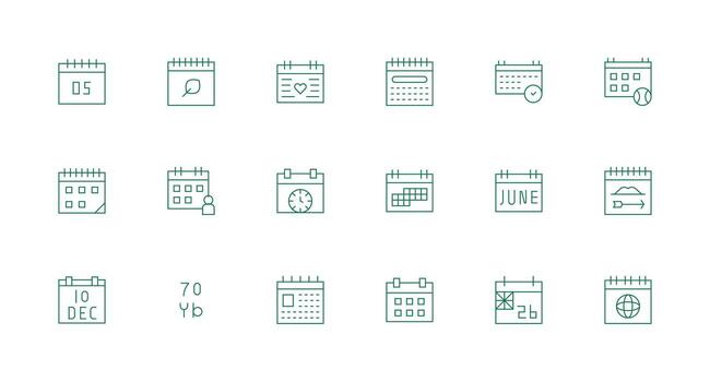18 Date Icons in Minimal Line Aesthetic Essential Icon Set for Teams vector