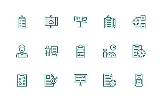 15 regular línea estilo íconos desde proyecto colección sensible icono conjunto para flexible diseños vector