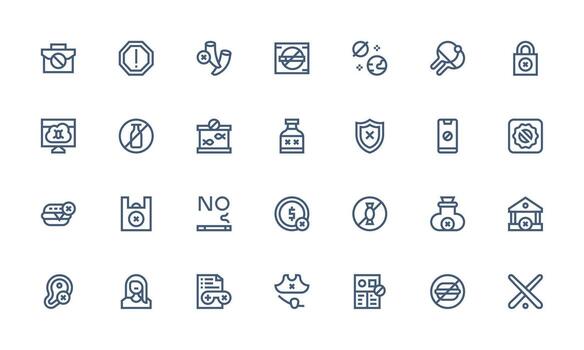Not Allowed Visual Pack containing 28 Bold Line Icons All Device Compatible Icon Set vector
