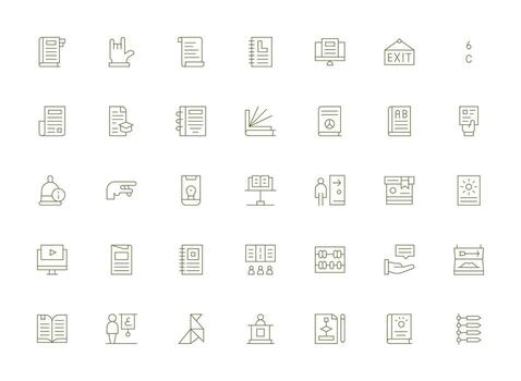 instrucción diseño íconos presentando 35 en ligero línea estilo estilo icono conjunto vector