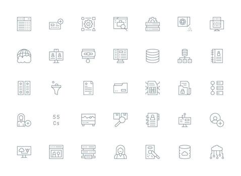 35 ligero línea íconos para base de datos gráficos de confianza íconos para todas interfaces vector
