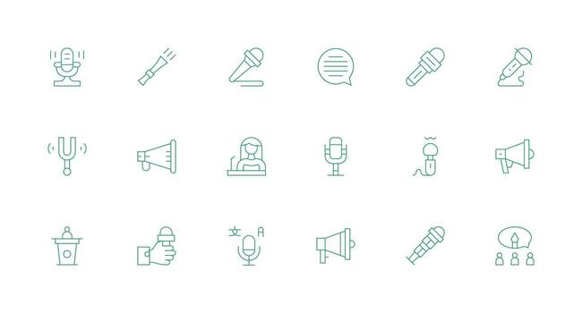 18 Speech Icons in Minimal Line Aesthetic Complete Icon Set for Mobile Apps vector