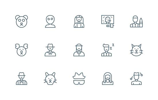 15 Icons for Character in Regular Line Format Balanced Icon Set for Functional Design vector