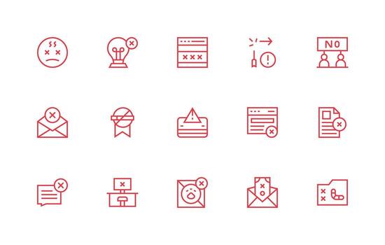 15 Regular Line Icons for Rejected Graphics All Device Compatible Icon Set vector