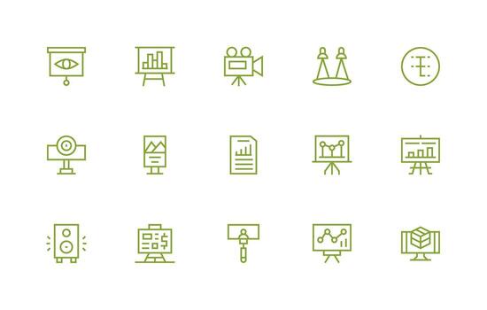 proyección presentando 15 íconos en regular línea diseño agudo íconos para presentaciones vector