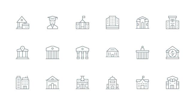 18 Icons for Institution in Minimal Line Format Modern Line and Glyph Icon Series vector