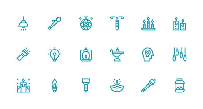 Strong Stroke Line Style Illumination Icons with 18 Vectors Style Icon Set
