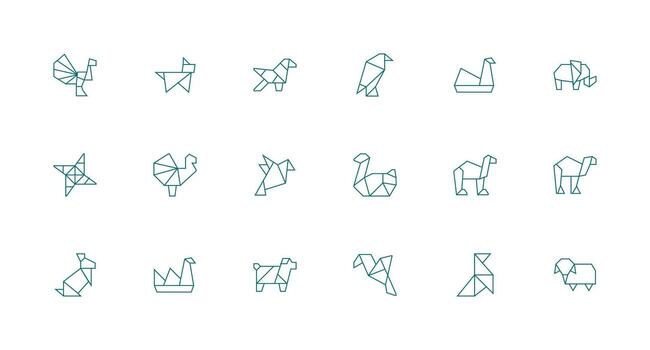18 Minimal Line Style Icons from Origami Collection Web Icon Collection vector
