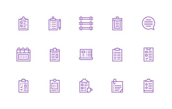 Regular Line Style Tasks Icons with 15 Vectors Icon Set for Web