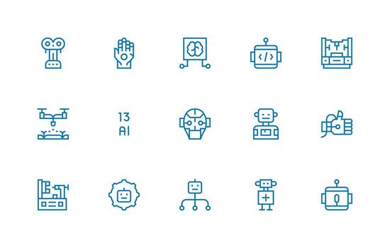 15 íconos para robótica en regular línea formato interfaz icono colección para diario proyectos vector