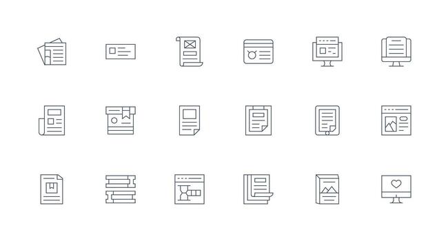 artículo diseño íconos presentando 18 en mínimo línea estilo ui y ux enfocado icono colección vector