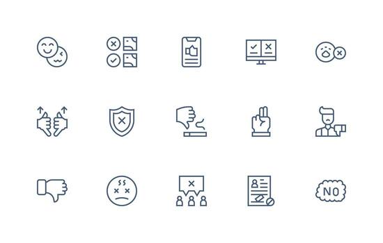 15 Icons for Disapproval in Regular Line Format Lightweight Icon Series for Fast Prototypes vector