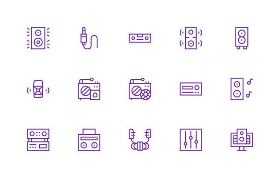 regular línea íconos desde estéreo conjunto con 15 vectores detallado icono colección para diseño sistemas