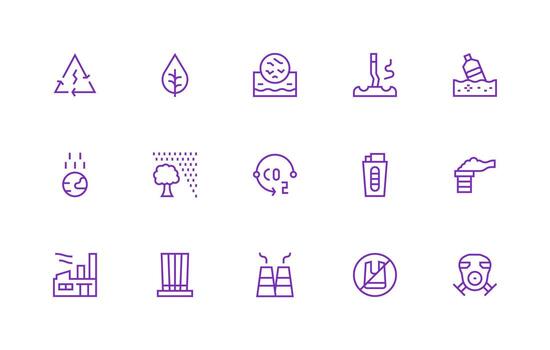 Pollution including 15 Regular Line Illustrations Clean Icon Collection for Web Use vector