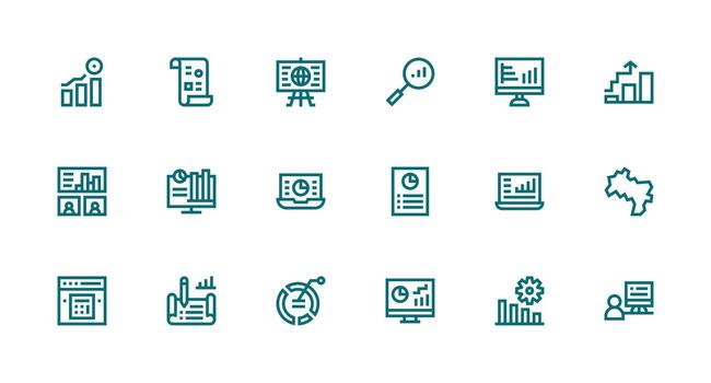 Statistics Set with 18 Strong Stroke Line Icons Style Icon Set vector