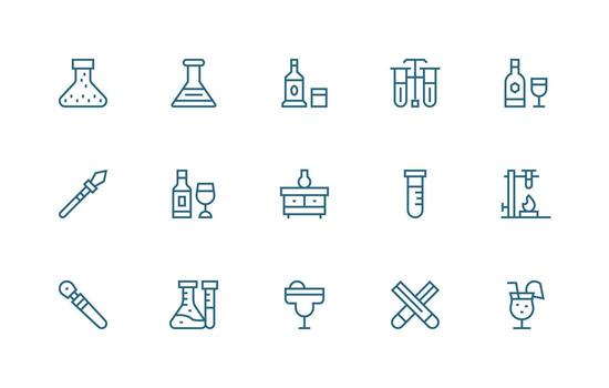 Glassware Set with 15 Regular Line Icons User Interface Icons for Digital Products vector