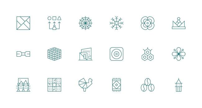 geométrico icono colección con 18 mínimo línea diseños bien estructurado íconos para creativo utilizar vector