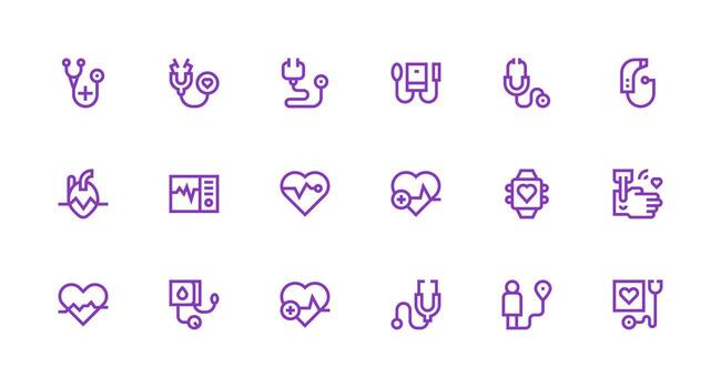 Pulse Set with 18 Strong Stroke Line Icons General Use Icon Pack vector