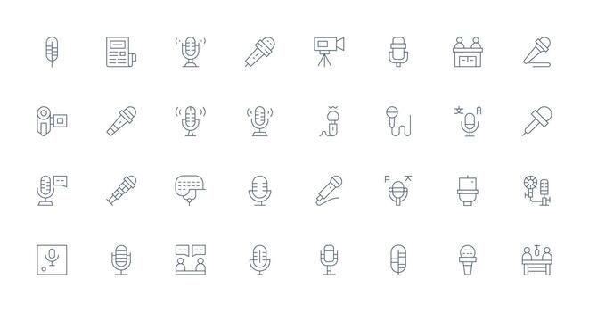 Interview including 32 Thin Line Illustrations Responsive Icon Set for Flexible Layouts vector