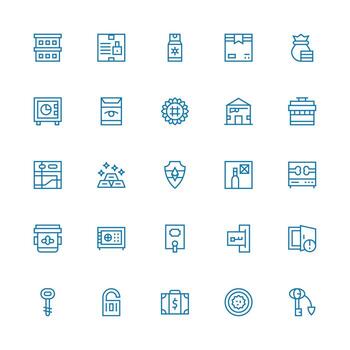 25 Icons for Vault in Medium Stroke Outline Format Icon Collection Set vector