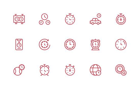 Duration Design Icons featuring 15 in Regular Line Style Icon Set for Projects vector