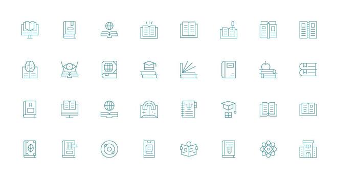 Textbook Icon Set with 32 Thin Line Graphics Creative Icon Set vector