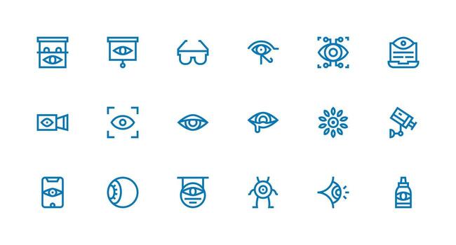 ojo conjunto con 18 fuerte carrera línea íconos personalizable icono serie para móvil pantallas vector