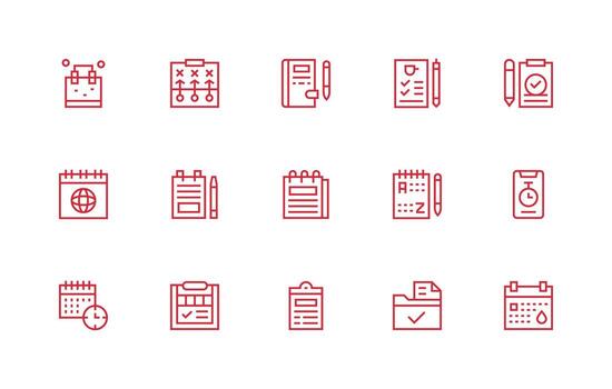 15 Regular Line Style Icons from Task Collection Icon Set for Apps vector