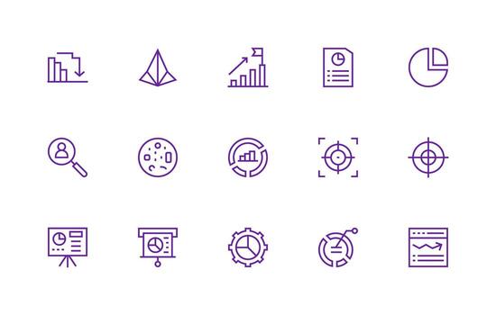 15 regular línea estilo íconos desde datos visualización colección simplificado icono paquete para visual herramientas vector