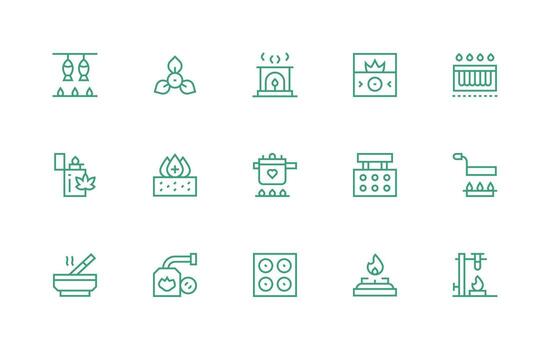 15 Burner Icons in Regular Line Aesthetic UI and UX Focused Icon Collection vector
