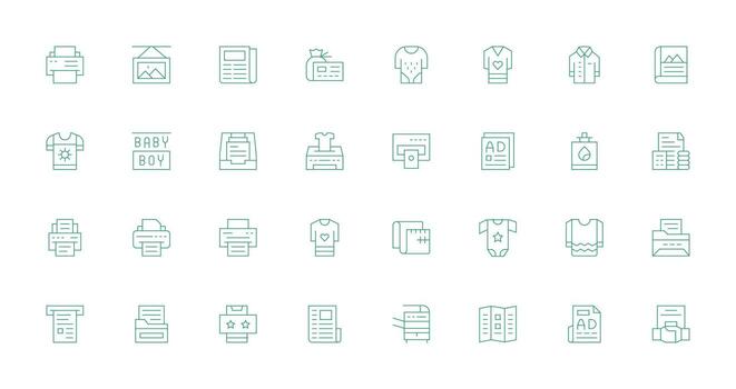 32 Print Icons in Thin Line Aesthetic Fully Editable Icon Set for Web vector
