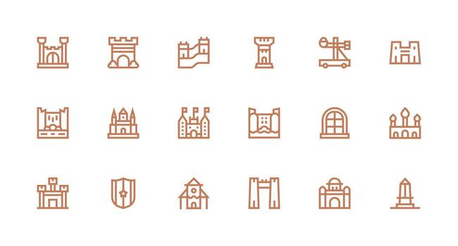 castillo icono conjunto con 18 fuerte carrera línea gráficos estilo icono conjunto vector