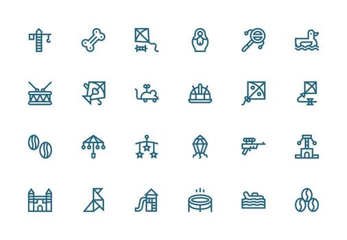 juguete presentando 24 íconos en grueso línea línea diseño web y aplicación icono paquete colección vector