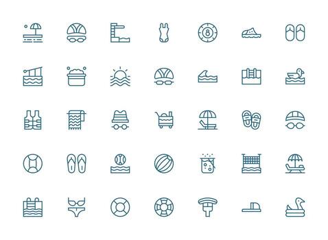 35 Regular Clean Line Icons for Pool Graphics Layout Icon Collection vector