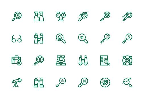 aumentador presentando 24 íconos en grueso línea línea diseño interfaz íconos para diario utilizar vector