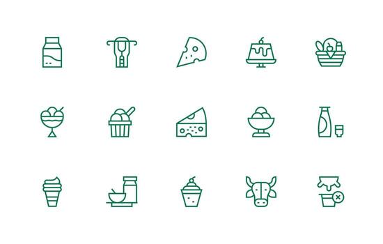 Regular Line Style Dairy Icons with 15 Vectors Complete Icon Set for Mobile Apps