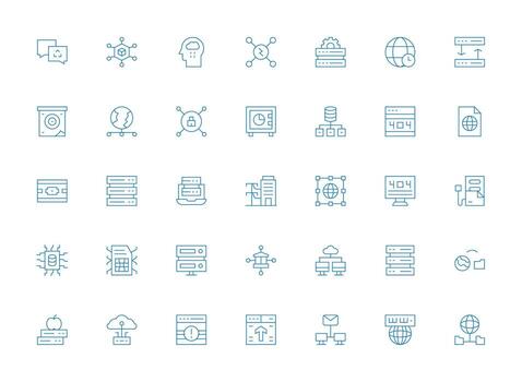 35 ligero línea vectores para servidor tema de múltiples fines icono conjunto