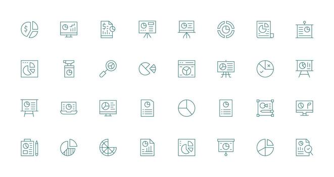 32 Thin Line Style Icons from Pie Chart Collection All Device Compatible Icon Set vector