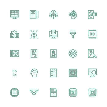 datos Procesando visual paquete conteniendo 25 medio carrera contorno íconos multi-estilo íconos para creativo proyectos vector