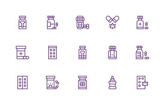 Pills featuring 15 Icons in Regular Line Design Smart Icon Collection vector