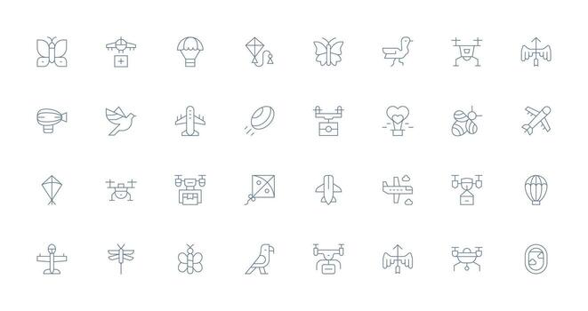 32 Thin Line Style Icons from Flying Collection High-Resolution Icons for Any Platform vector