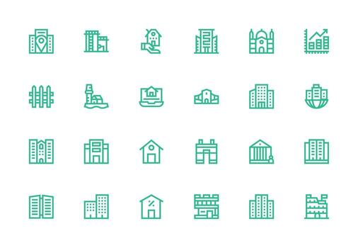 24 Icons for Property in Thick Line Line Format All-Purpose Icon Design Pack vector