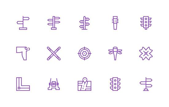 Intersection Icon Set with 15 Regular Line Graphics Modern Icon Set vector