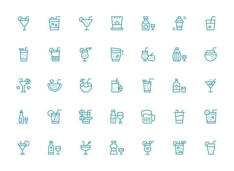 Regular Clean Line Style Cocktail Icons with 35 Vectors Well-Structured Icons for Creative Use