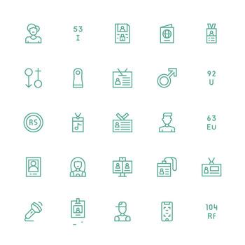 identificación icono colección con 25 medio carrera contorno diseños flexible icono sistema para web interfaces vector