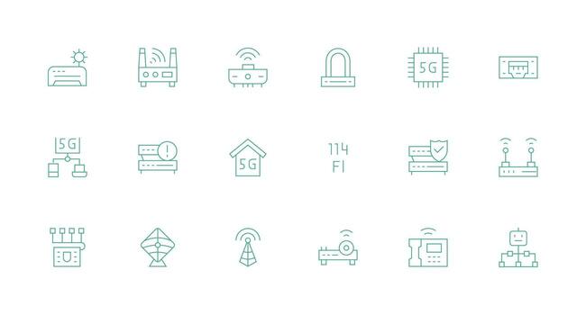 18 íconos para enrutador en mínimo línea formato moderno línea y glifo icono serie vector